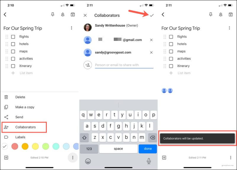 Προσθέστε έναν συνεργάτη για κοινή χρήση σημειώσεων στο Google Keep Mobile