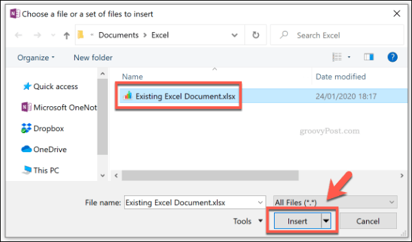 Προσθήκη αρχείου του Excel ως συνημμένου αρχείου στο OneNote