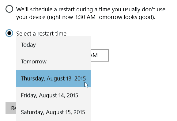 Χρονοδιάγραμμα επανεκκίνησης των Windows 10