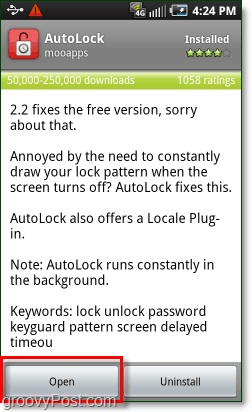 ανοίξτε την εφαρμογή autolock του Android