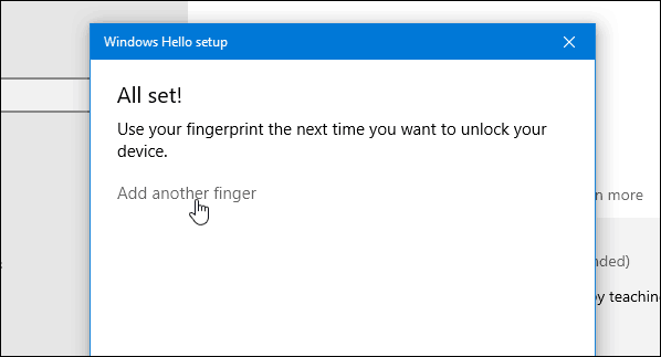 4 Windows Γεια το δακτυλικό αποτύπωμα ολοκληρωθεί Προσθήκη άλλου