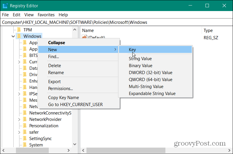 Δημιουργήστε νέο κλειδί WindowsUpdate