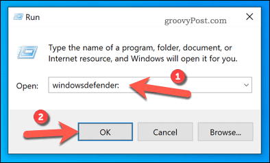 Άνοιγμα της Ασφάλειας των Windows χρησιμοποιώντας Εκτέλεση σε Windows