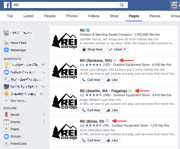 Οι επαληθευμένες τοπικές επιχειρήσεις στο Facebook λαμβάνουν ένα γκρι σήμα επαλήθευσης δίπλα στο όνομά τους στα αποτελέσματα αναζήτησης και στη σελίδα τους.