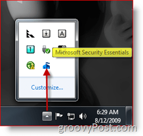 Εικονίδιο / Λειτουργία της γραμμής εργασιών της Microsoft Security Essentials