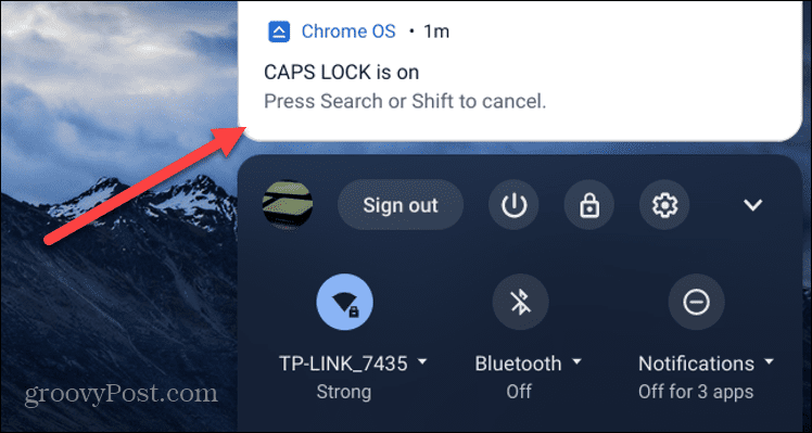 Το Chromebook με το Caps Lock είναι ενεργοποιημένο