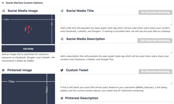 Το Social Warfare διευκολύνει την προσαρμογή της εμφάνισης του περιεχομένου σας όταν κοινοποιείται στο κοινωνικό δίκτυο.