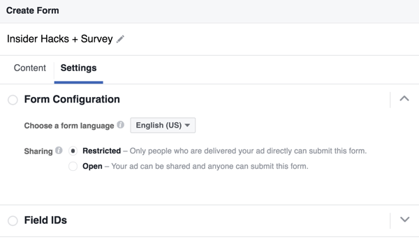 Μπορείτε να επιλέξετε μια γλώσσα για τη φόρμα μολύβδου στο Facebook.