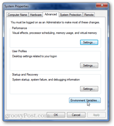 Windows 7 μεταβλητές περιβάλλοντος