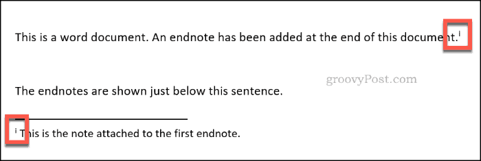 Μια εισαγόμενη endnote στο Word