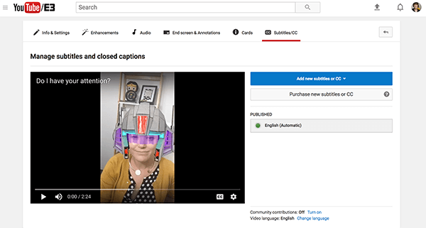 Τα διαθέσιμα αρχεία υπότιτλων για το βίντεό σας στο YouTube βρίσκονται στην ενότητα Δημοσιευμένα.