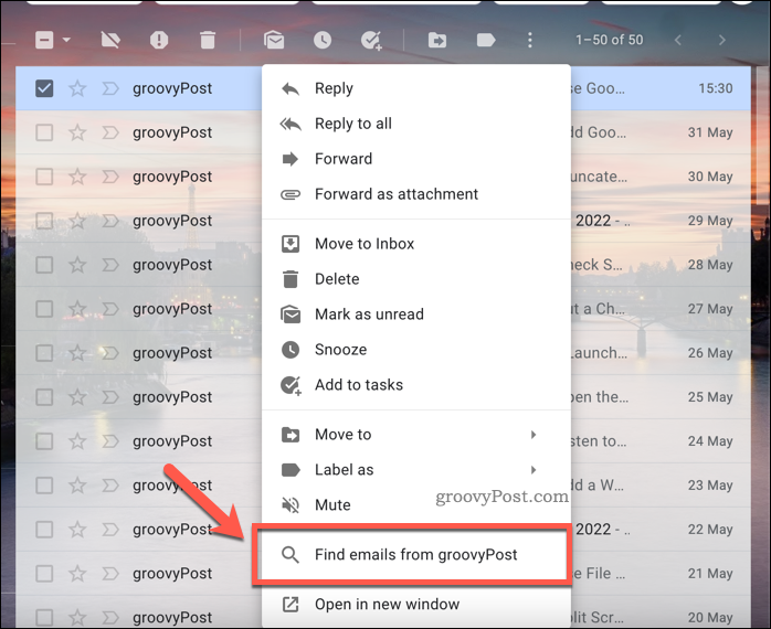 Gmail Εύρεση μηνυμάτων ηλεκτρονικού ταχυδρομείου από τις Επιλογές