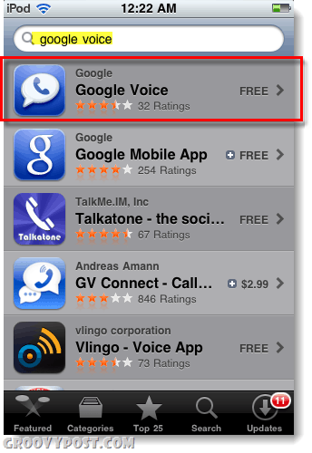 Google Voice στο κατάστημα εφαρμογών για ipod ή ipad