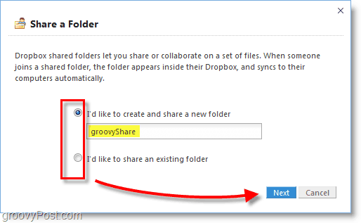 Dropbox screenshot - δημιουργήστε ένα νέο φάκελο μεριδίων dropbox