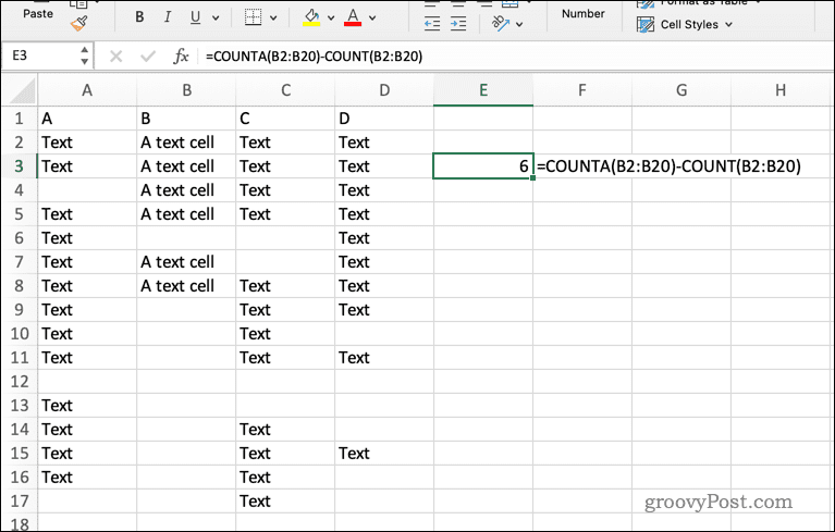 Χρησιμοποιώντας τον τύπο COUNTA στο Excel