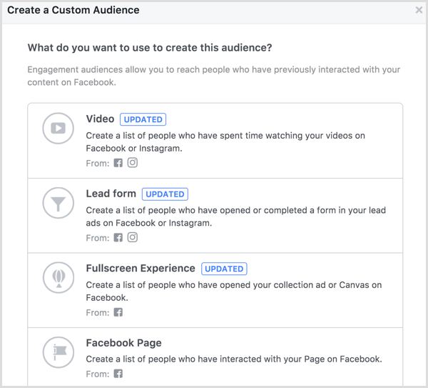 facebook δημιουργία προσαρμοσμένου κοινού αφοσίωσης σελίδας
