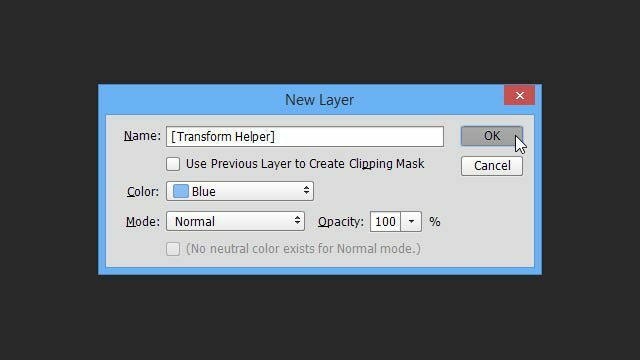 Cheat Photoshop Μετασχηματισμοί Layer Text Trick νέο επίπεδο διαλόγου κουτί διαλόγου όνομα χρώμα τρόπο μετασχηματισμός βοηθητικό επίπεδο δημιουργήσει εξαπατήσει