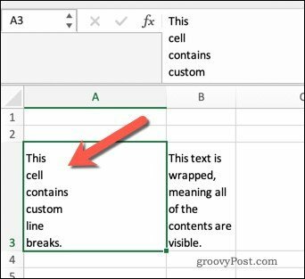 Αναδίπλωση κειμένου στο Excel χρησιμοποιώντας αλλαγές γραμμής.