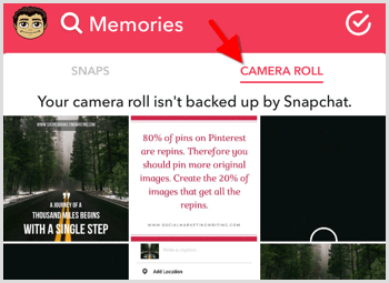 snapchat κοινή χρήση φωτογραφίας από το ρολό της κάμερας