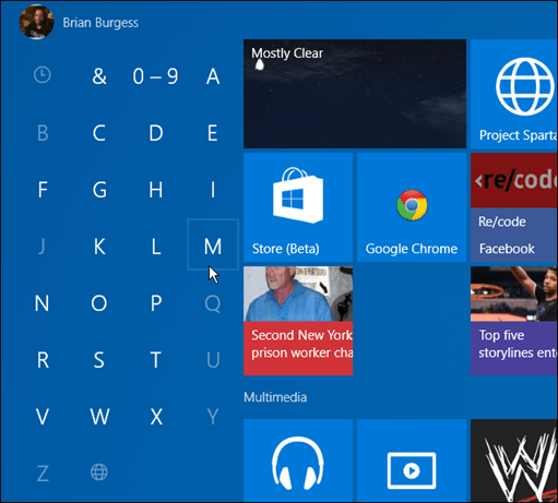 εφαρμογές με πρώτο γράμμα Windows 10 Έναρξη