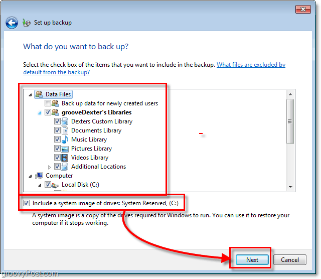 Windows 7 Backup - επιλέξτε λεπτομερώς τι θέλετε να δημιουργήσετε αντίγραφα ασφαλείας