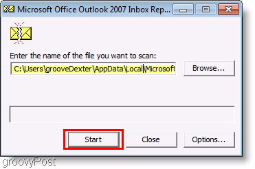 Στιγμιότυπο οθόνης - αρχείο επισκευής ScanPST του Outlook 2007