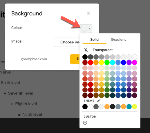 Προσθήκη χρώματος φόντου σε μια κύρια διαφάνεια στις Παρουσιάσεις Google