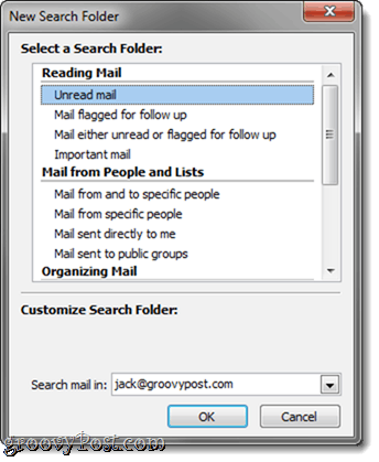 Φάκελοι αναζήτησης του Outlook 2010