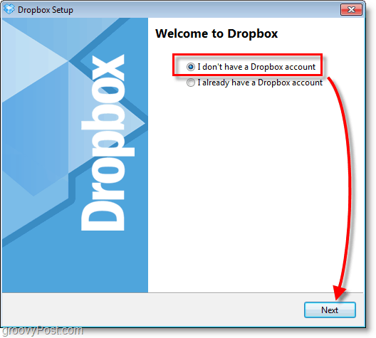 Dropbox screenshot - επιλέξτε να δημιουργήσετε ένα νέο λογαριασμό