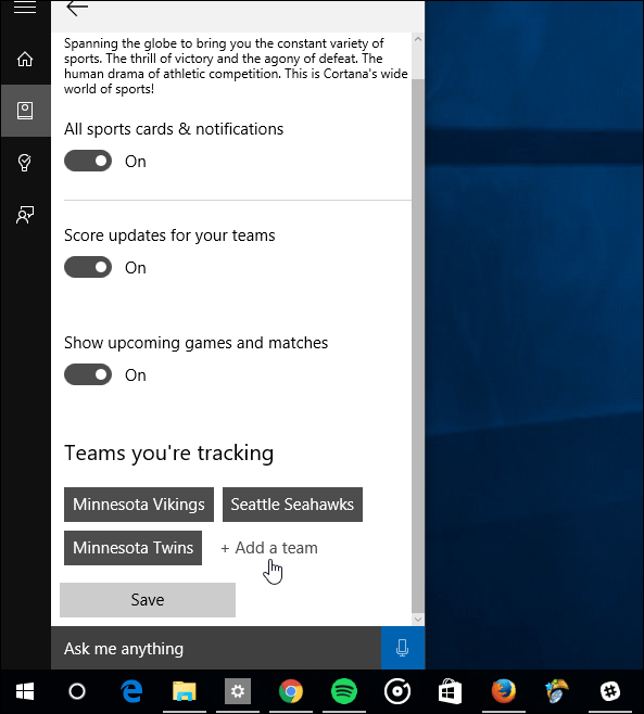 Σπορ σημειωματάριο Cortana