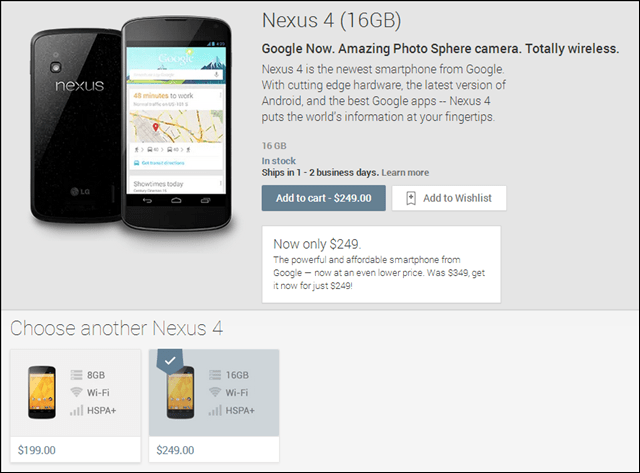 Nexus 4 στην πτώση των τιμών παιχνιδιού στο google