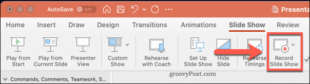 Εγγραφή επιλογών παρουσίασης διαφανειών στο PowerPoint σε Mac