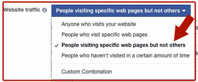 Επιλογές στόχευσης επισκεψιμότητας ιστότοπου διαφήμισης στο facebook