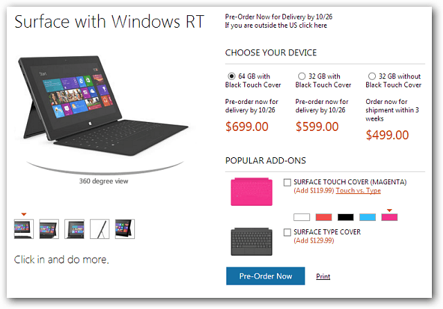 Η Microsoft ανακοινώνει την τιμολόγηση του Tablet Surface RT, διαθέσιμη για προπαραγγελία