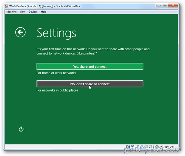 VirtualBox Windows 8 εγκαταστήσετε τη ρύθμιση κοινής χρήσης ή δεν μοιράζεστε setup;