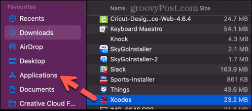 σύρετε τα xcodes στο φάκελο εφαρμογών