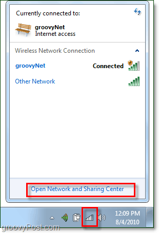 διαχείριση δικτύων από το δίσκο συστήματος των Windows 7