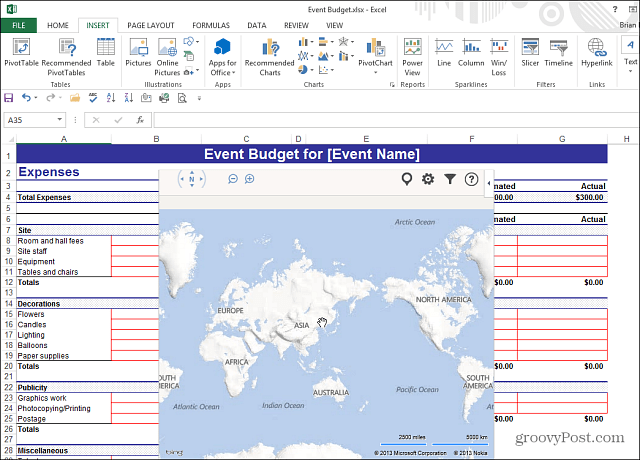 Bing Χάρτες Excel 2013 App