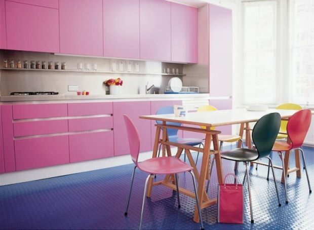 ροζ μπλε διακόσμηση κουζίνας