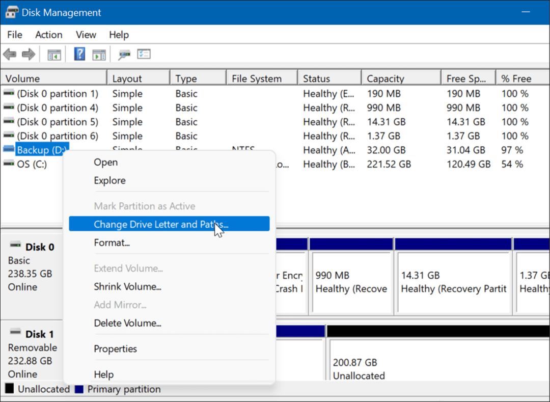 ανοίξτε τη διαχείριση δίσκων στο μενού ενεργού χρήστη των Windows 11