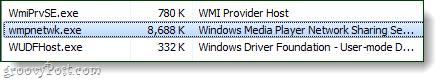 Windows Media Player υπηρεσία κοινής χρήσης δικτύου στο διαχειριστή εργασιών