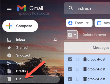 Άνοιγμα του φακέλου Κάδος απορριμμάτων στο Gmail
