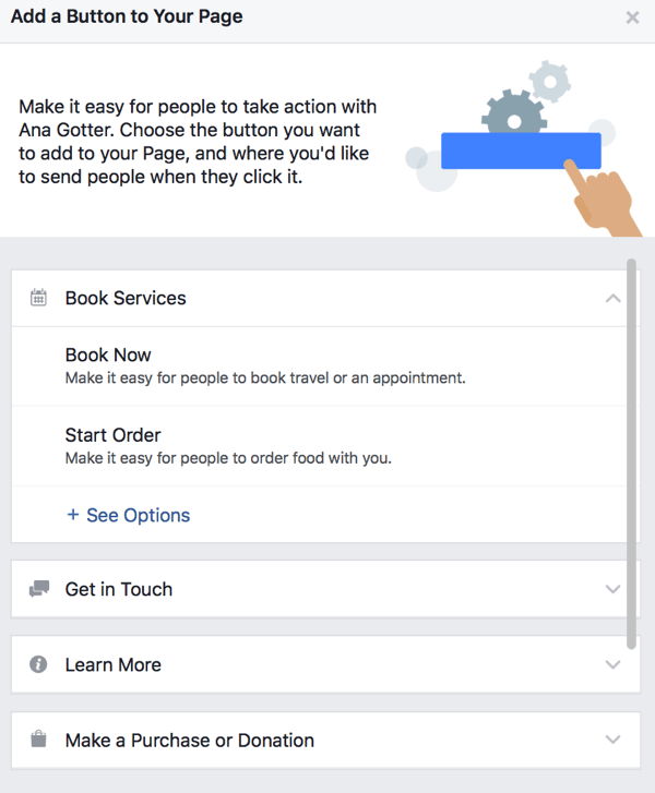 Μπορείτε να επιλέξετε από ένα μεγάλο αριθμό κουμπιών CTA για τη σελίδα σας στο Facebook.