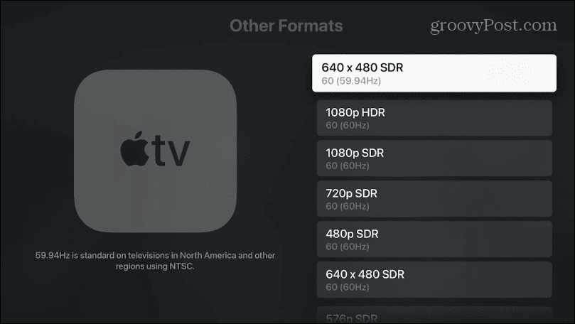 Αλλαγή ανάλυσης οθόνης Apple TV