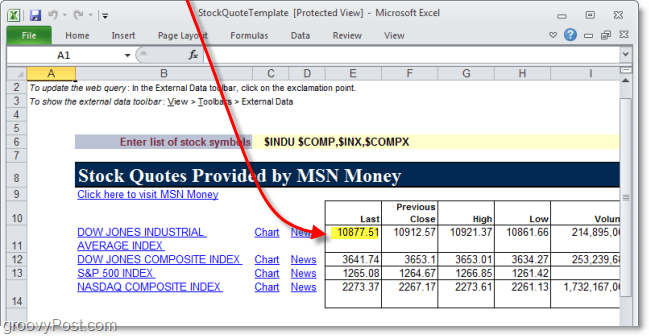 χρησιμοποιήστε δεδομένα ιστού στο Excel 2010 για να παρακολουθείτε τις τιμές των μετοχών