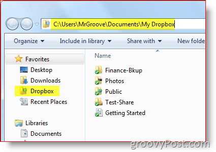 Διαδρομή Dropbox του Windows Explorer