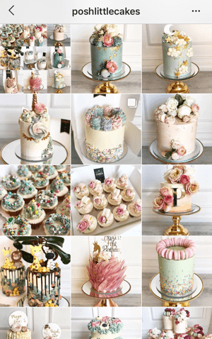 Πώς να βελτιώσετε τις φωτογραφίες σας στο instagram, δείγμα θεμάτων ροής Instagram από το Posh Little Cakes που δείχνει μια παλέτα χρωμάτων σε σίγαση
