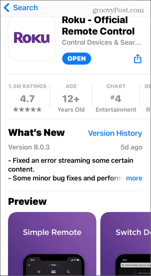 Εφαρμογή Roku για iOS