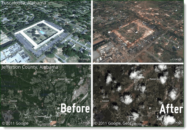 Δείτε το After Affects των πρόσφατων Tornado της Αλαμπάμα μέσω του Picasa του Google Earth