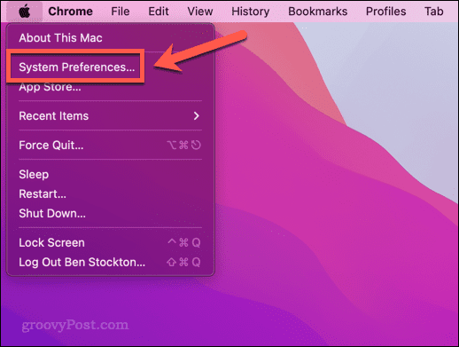 Ανοίξτε το μενού Προτιμήσεις συστήματος σε Mac